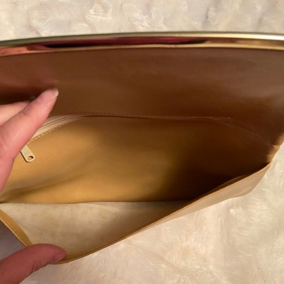 Gold-Toned Envelope Clutch Purse Faux Leather - Picture 7 of 10